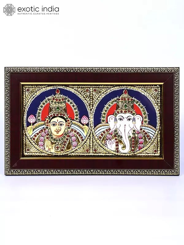 Lakshmi-Ganesha Tanjore Painting | With Frame