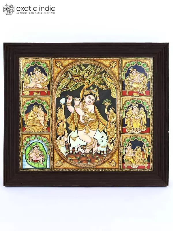 Murli Manohar Lord Krishna | Tanjore Painting | With Frame