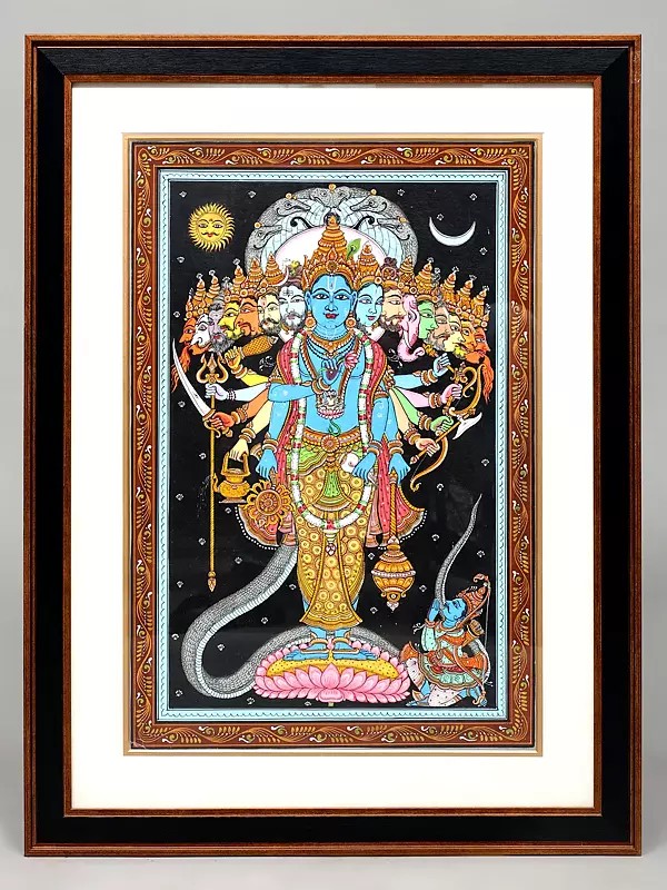 Lord Krishna Showing Vishvarupa to Arjuna | Framed Pattachitra Painting