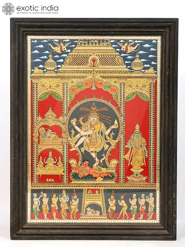 Nataraja - Dancing Lord Shiva | Framed Tanjore Painting with Gold Work
