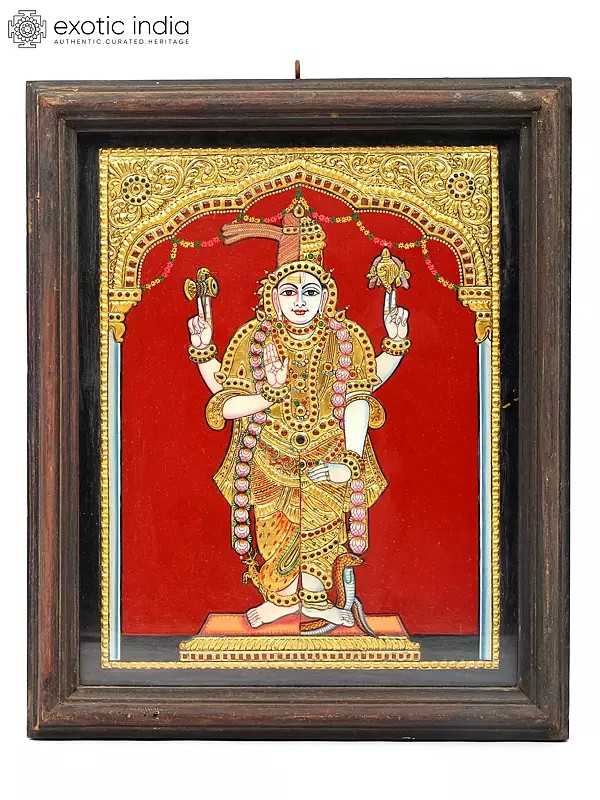Harihara - Dual Representation of The Hindu Deities Vishnu (Hari) and Shiva (Hara) | Framed Tanjore Painting with 24 Karat Gold Work