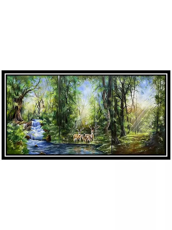 Forest Scenery | Set of Three Paintings | With Frame | Acrylic on Canvas | by Gurpreet Kaur