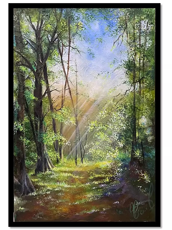 Sunlight Falling on the Ground by Passing Through the Tree | With Frame | Acrylic on Canvas | by Gurpreet Kaur