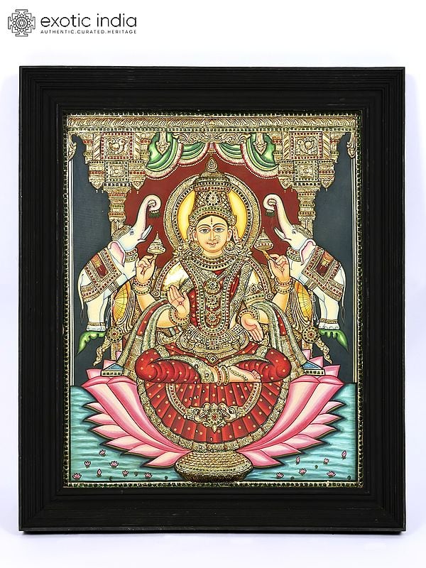 Goddess Gajalakshmi | 24 Karat Gold Work | Framed Tanjore Painting