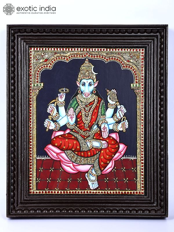 Kamalasini Goddess Varahi | 24 Karat Gold Work | Framed Tanjore Painting