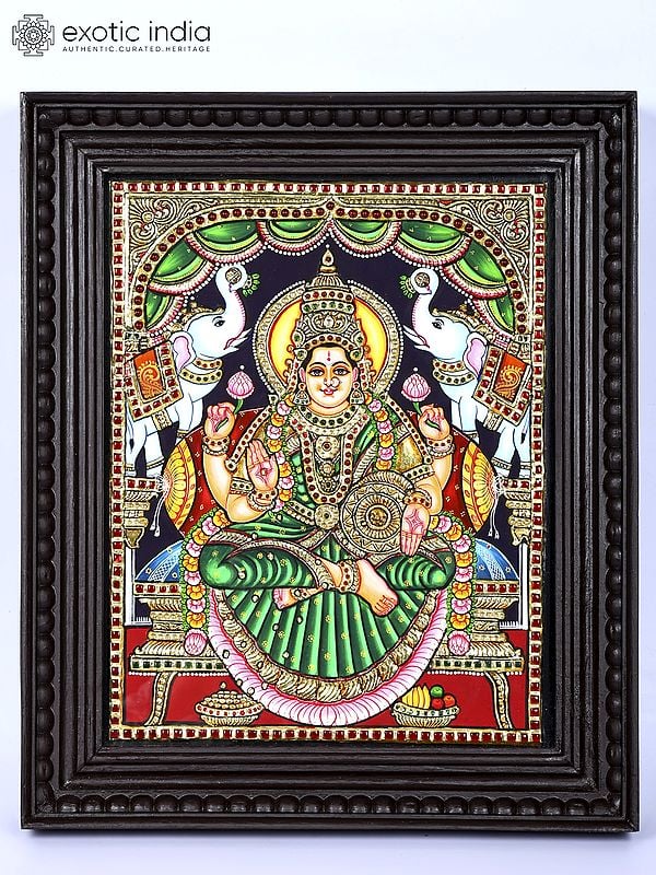 Goddess Gajalakshmi | 24 Karat Gold Work | Framed Tanjore Painting