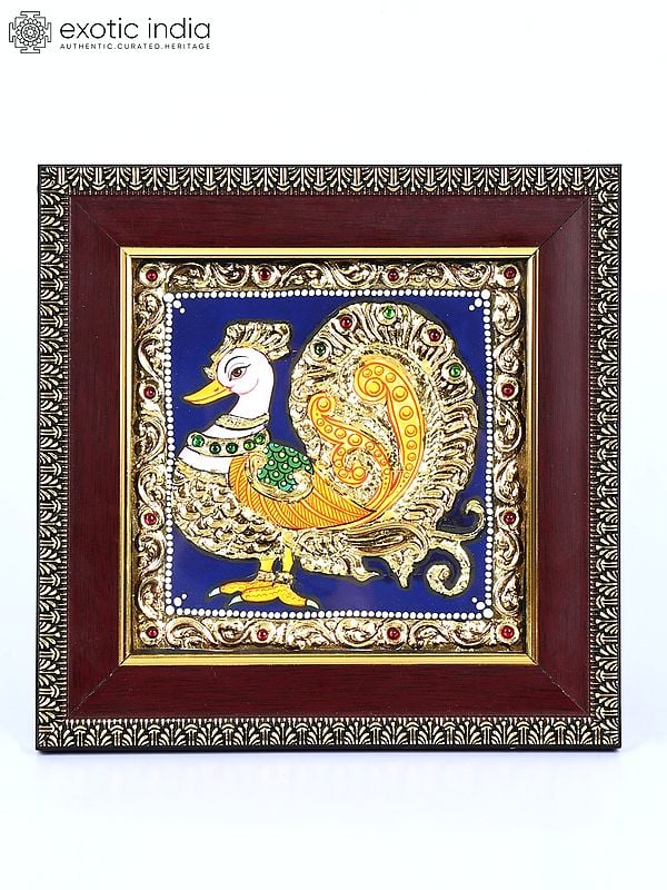 Peacock | 24 Karat Gold Work | Framed Tanjore Painting