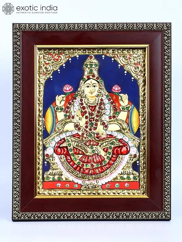 Blessing Goddess Lakshmi | 24 Karat Gold Work | Framed Tanjore Painting