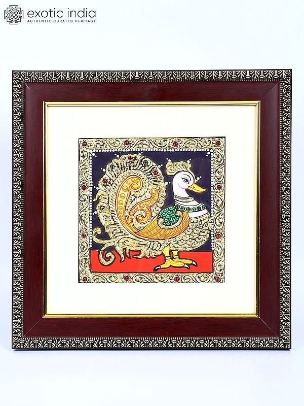 South Indian Peacock | 24 Karat Gold Work | Framed Tanjore Painting