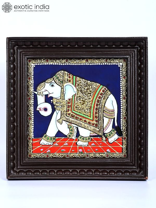 Royal Elephant | 24 Karat Gold Work | Framed Tanjore Painting