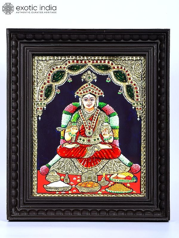 Goddess Annapurna | 24 Karat Gold Work | Framed Tanjore Painting