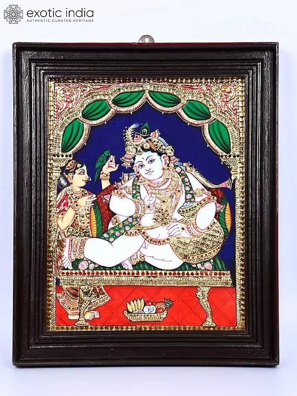 Makhanchor Krishna | 24 Karat Gold Work | Framed Tanjore Painting