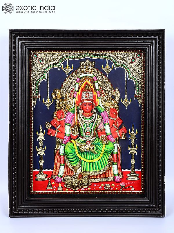 Goddess Mariamman | 24 Karat Gold Work | Framed Tanjore Painting