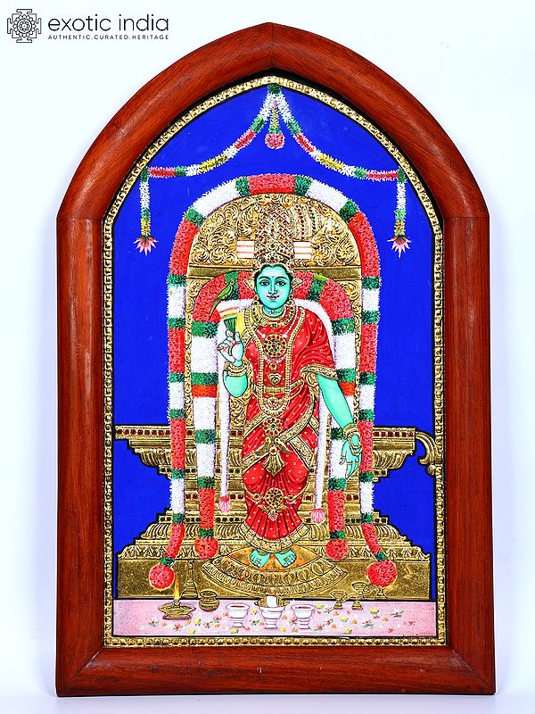 Goddess Meenakshi | 24 Karat Gold Work | Framed Tanjore Painting