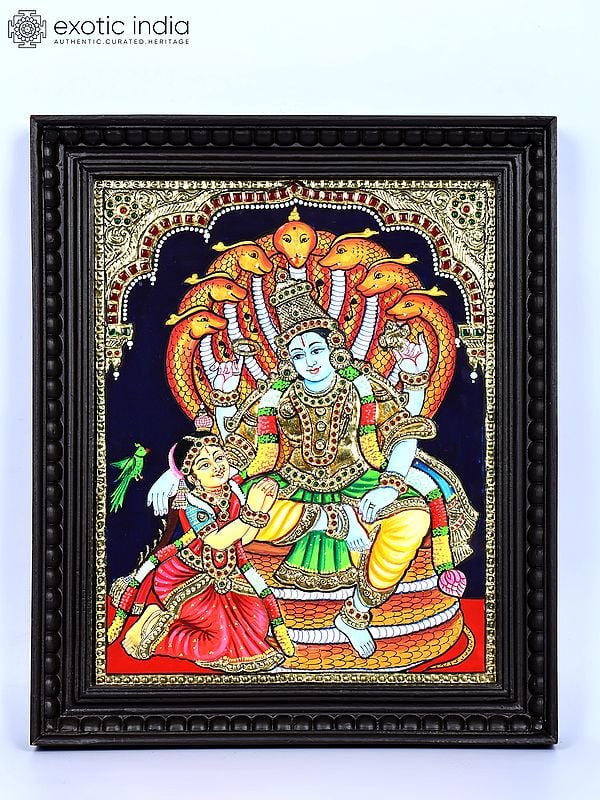 Lakshmi - Narayan | 24 Karat Gold Work | Framed Tanjore Painting