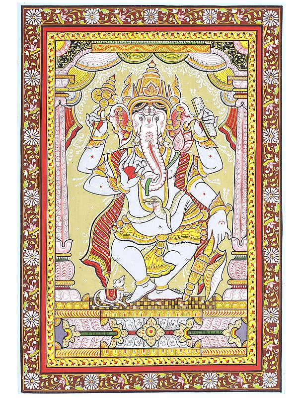 Four Armed Dancing Lord Ganesha | Pattachitra Painting