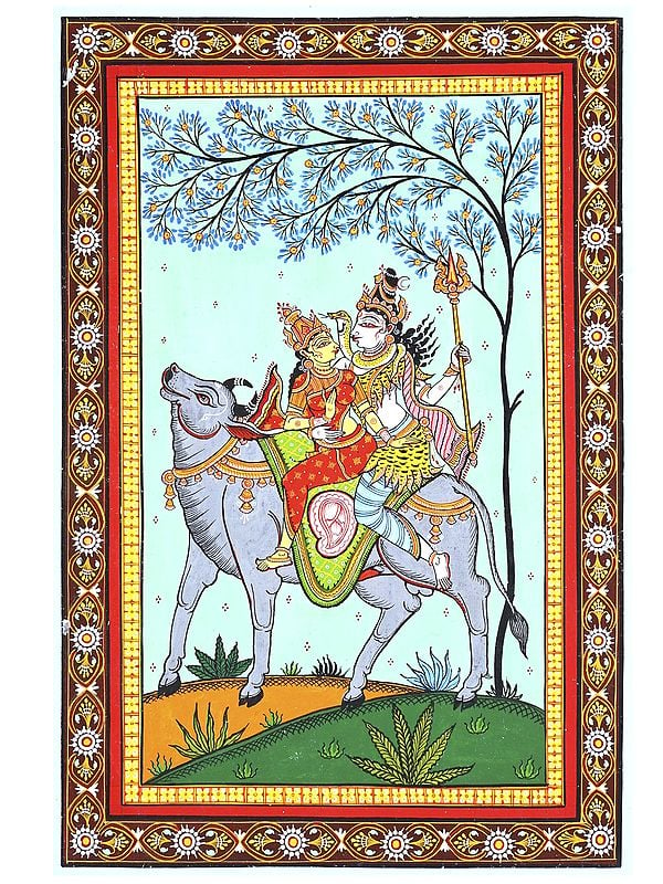 Shiva Parvati on Nandi | Pattachitra Painting