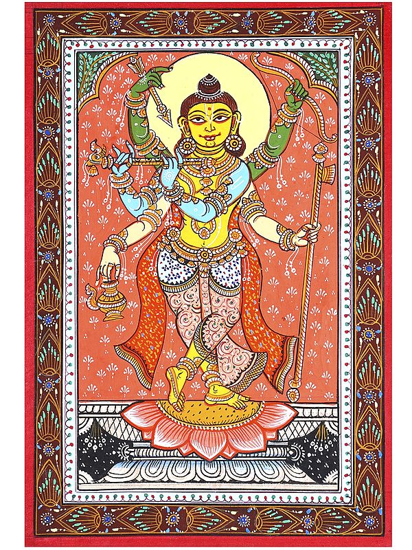 Lord Krishna Composite form with Rama and Parashurama | Pattachitra Painting