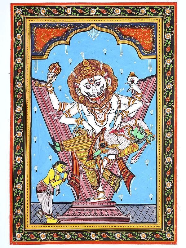 Lord Narasimha Killing Hiranyakashipu | Pattachitra Painting