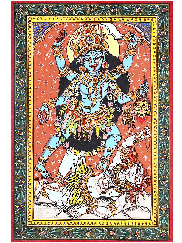 Goddess Kali Standing on Lord Shiva | Pattachitra Painting