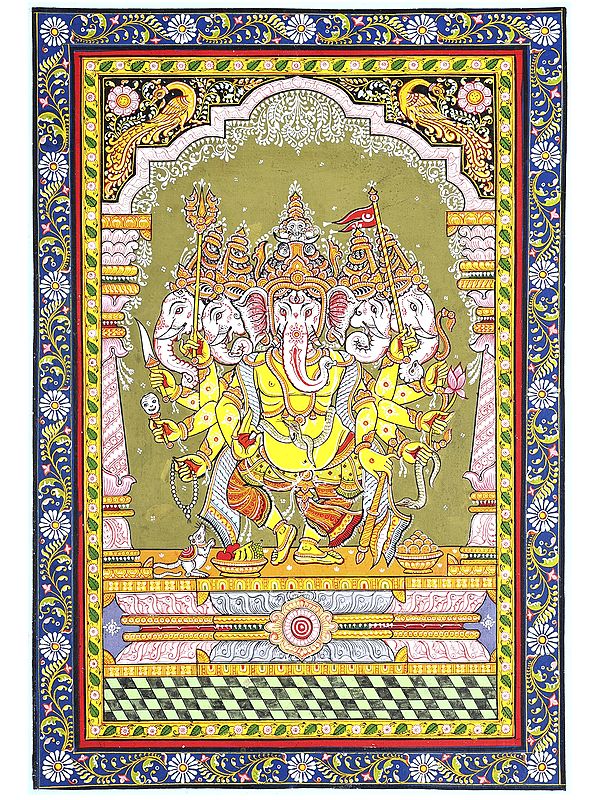 Dancing Panchamukhi Lord Ganesha | Pattachitra Painting