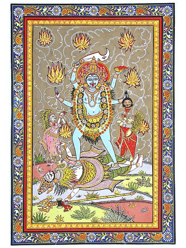 Goddess Kali Standing on Lord Shiva | Pattachitra Painting