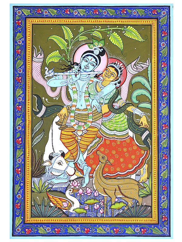 Fluting Radha Krishna | Pattachitra Painting