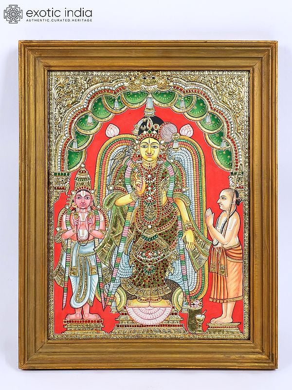 Goddess Andal | 24 Karat Gold Work | Vintage Look Framed Tanjore Painting