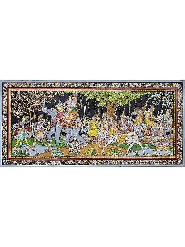 Grand Royal Procession Pattachitra Painting | Watercolor On Handmade Canvas