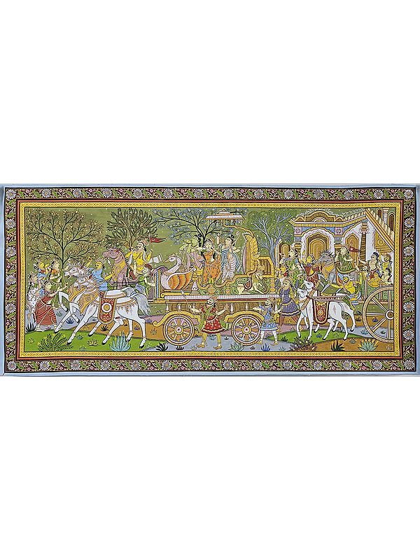 Lord Rama With Sita And Lakshmana Returns From Vanvasa | Pattachitra Painting