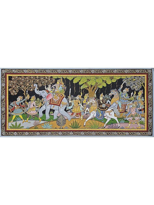 Pattachitra Painting- Grand Royal Procession | Watercolor On Handmade Canvas