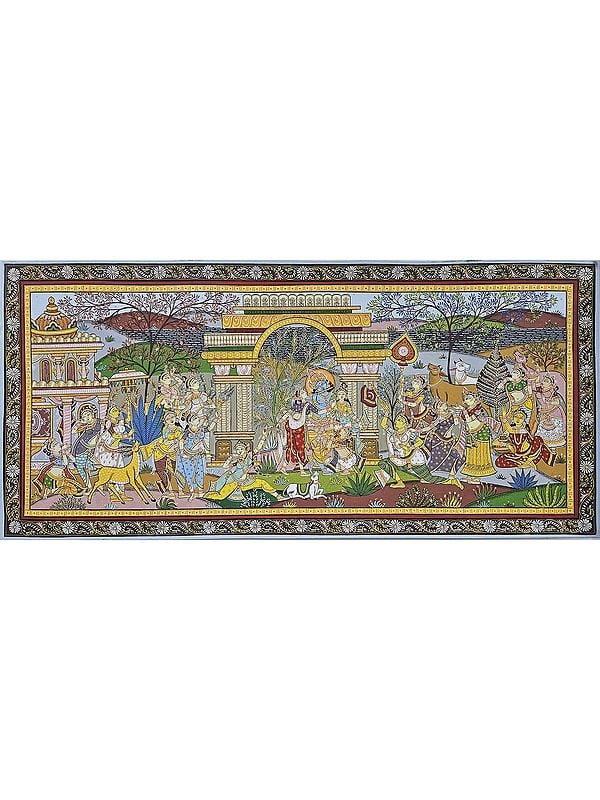 Krishna Rasleela- Pattachitra Painting | Watercolor On Handmade Canvas