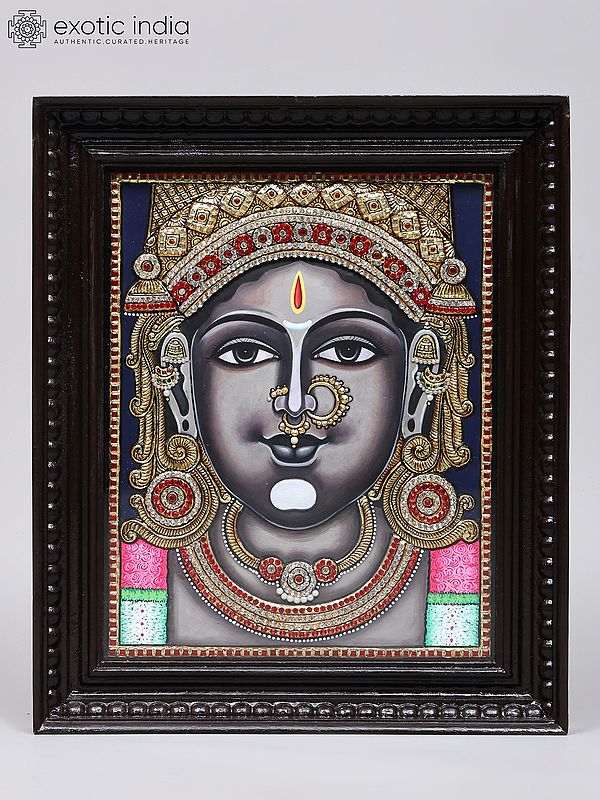 Goddess Garbarakshambigai | 24 Karat Gold Work | Framed Tanjore Painting