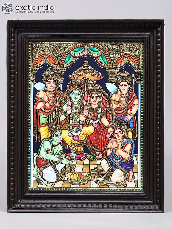 Shri Ram Darbar | 24 Karat Gold Work | Framed Tanjore Painting