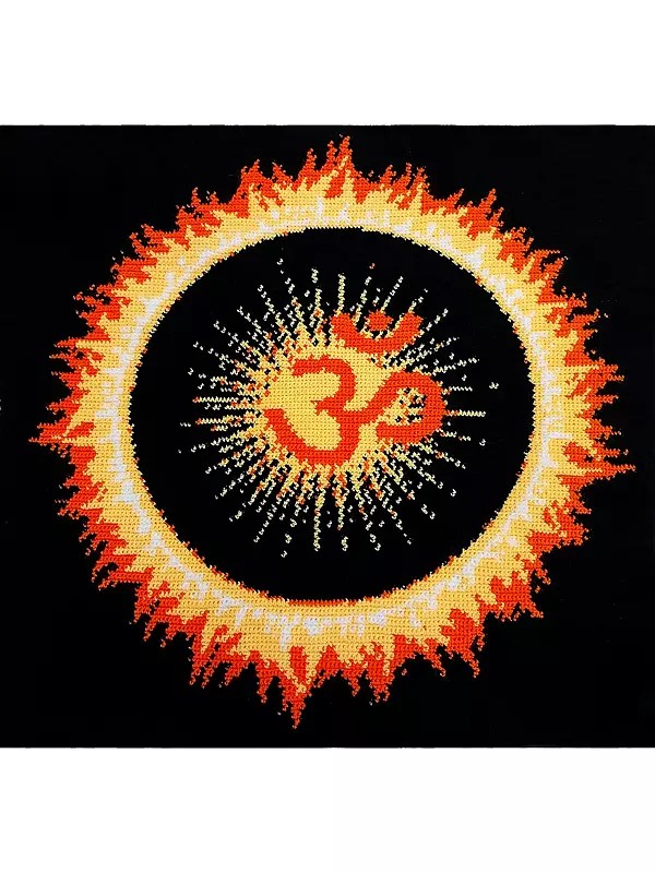 Om Symbol with Fiery Sun Design | Graphgan | Handcrafted Thread Artwork