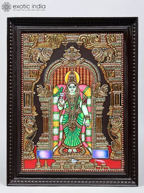 Goddess Meenakshi | 24 Karat Gold Work | Framed Tanjore Painting