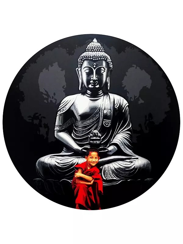 Lord Buddha with Monk | Acrylic Painting on Canvas | by Sujit Karmakar