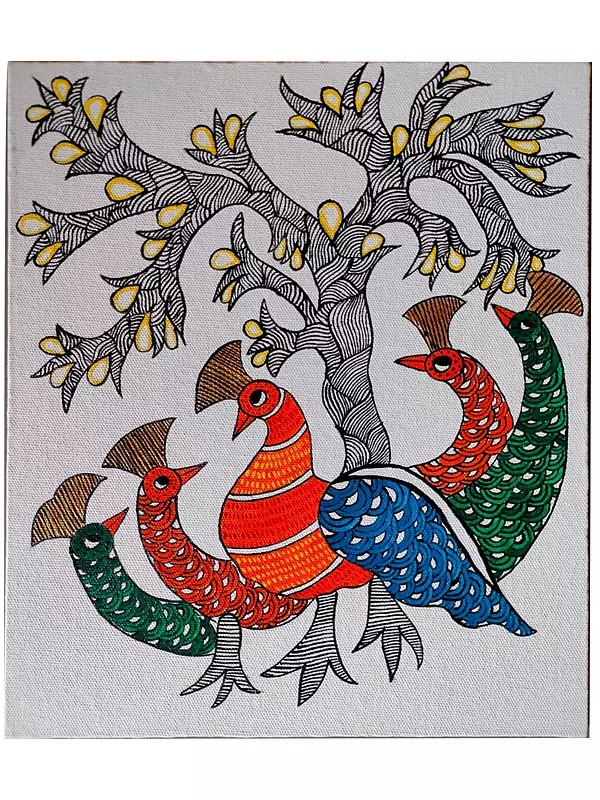 Colourful Peacock | Watercolour on canvas | by Krishna Joshi