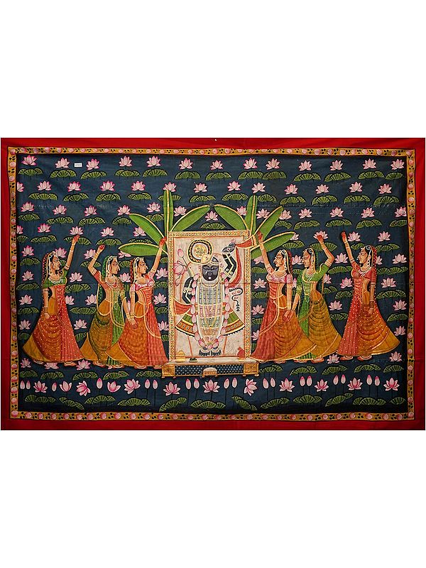Lord Shrinathji - Sharad Purnima | Pichwai Painting on Cotton | by Narendra