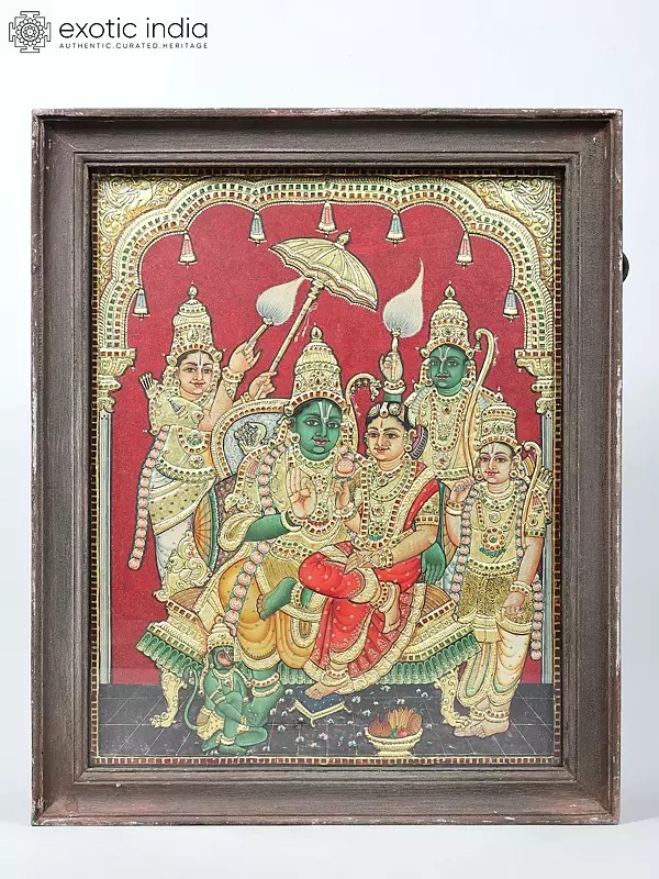 Shri Ram Darbar | 24 Karat Gold Work | Vintage Framed Tanjore Painting