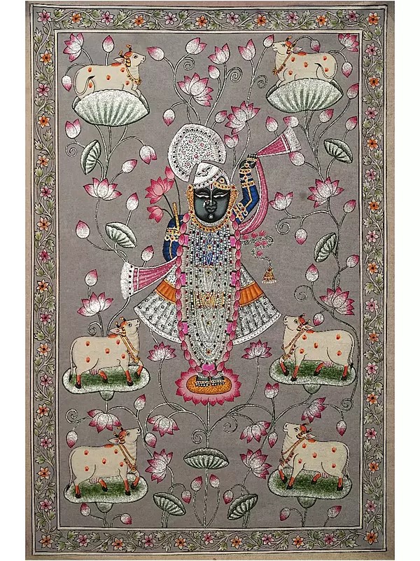 Shrinathji - Lord Krishna | Pichwai Painting on Cotton | by Narendra