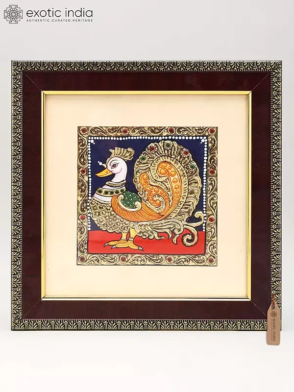 South Indian Peacock | 24 Karat Gold Work | Framed Tanjore Painting