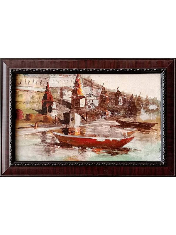 Stability of Boats at the Pier | Acrylic Painting on Canvas | Without Frame | by Raj Kumar Singh
