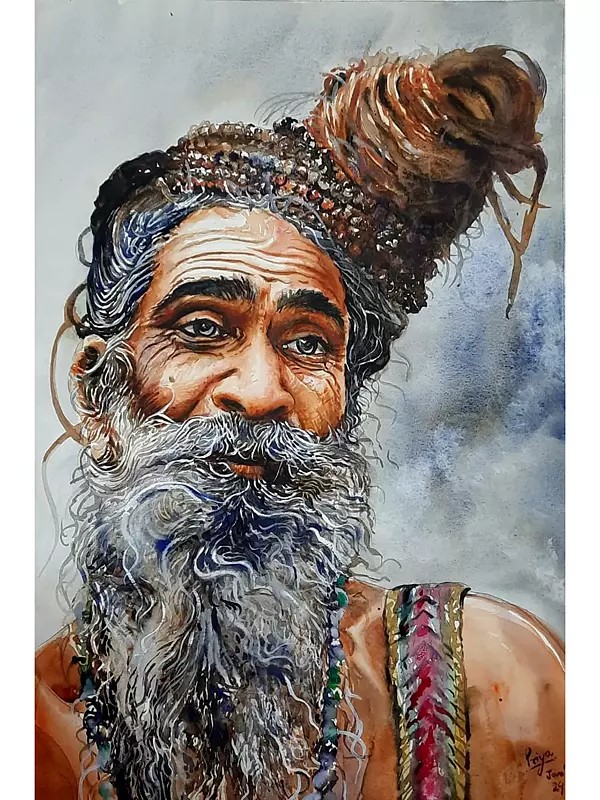 The Sacred Ascetic | Water Colour on Paper | by Priya Ghosh