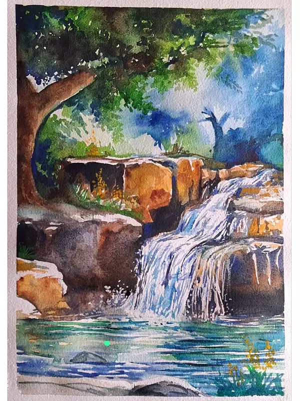 The Beauty of Waterfall | Water Colour on Paper | by Priya Ghosh