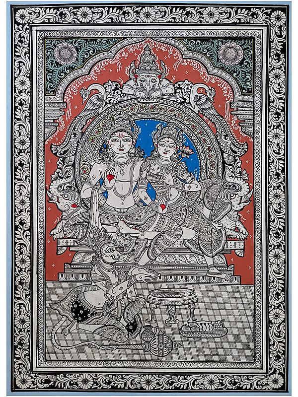 Shri Rama - Sita Seva of Hanuman | Pattachitra Painting | by Akankshya Panda