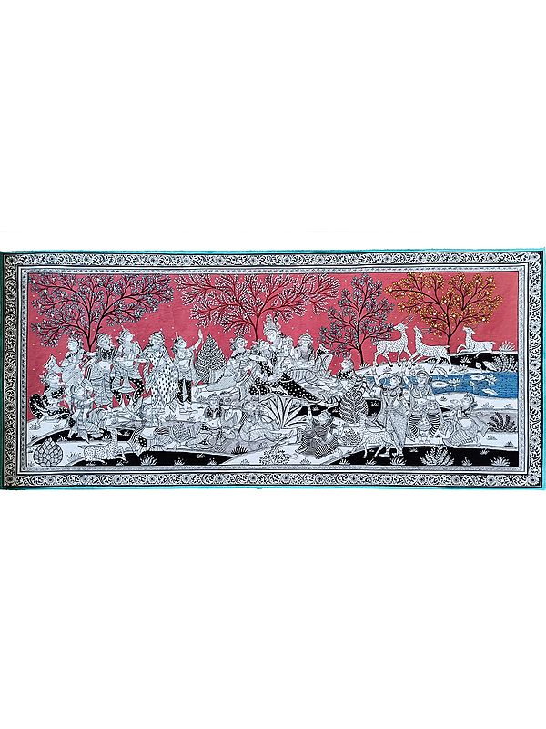 Lord Krishna with Radha and Gopis | Raas Leela | Pattachitra Painting | by Akankshya Panda