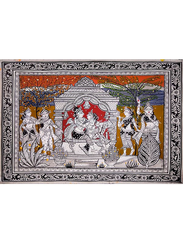 Radha-Krishna with the Gopis | Raas Leela | Pattachitra Painting | by Akankshya Panda
