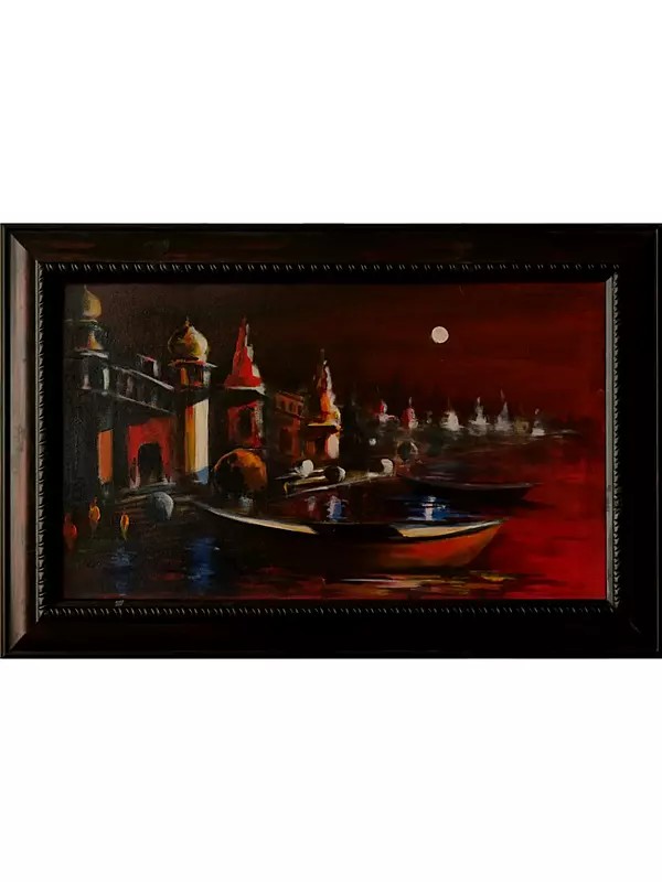 Midnight at the Ghat | Acrylic Painting on Canvas | Unframed | by Raj Kumar Singh
