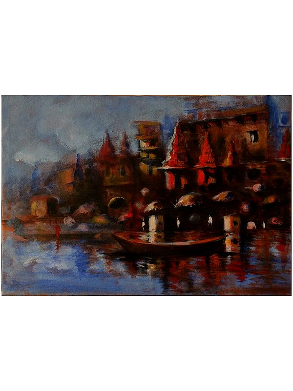 Whispers of the Sacred River | Acrylic Painting on Canvas | Unframed | by Raj Kumar Singh